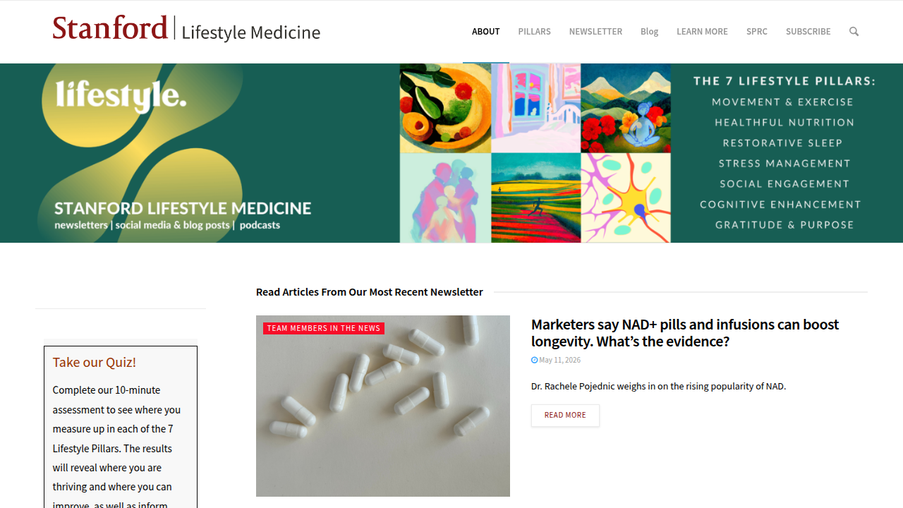 The homepage for Stanford Lifestyle Medicine, a resource focusing on evidence-based health practices.