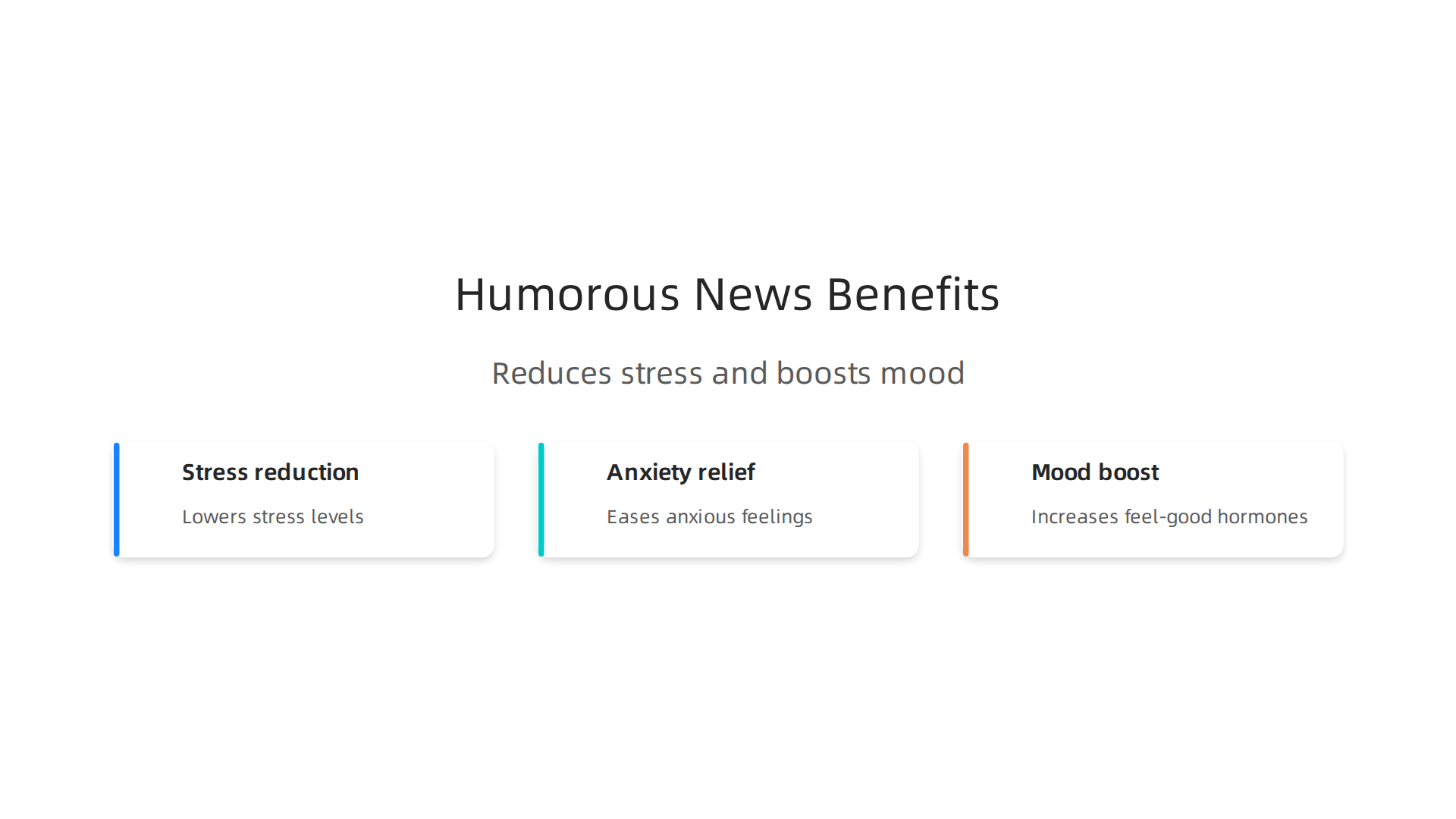 An infographic illustrating the key benefits of humorous news, including stress reduction, anxiety relief, and a boost in feel-good hormones, as supported by research.