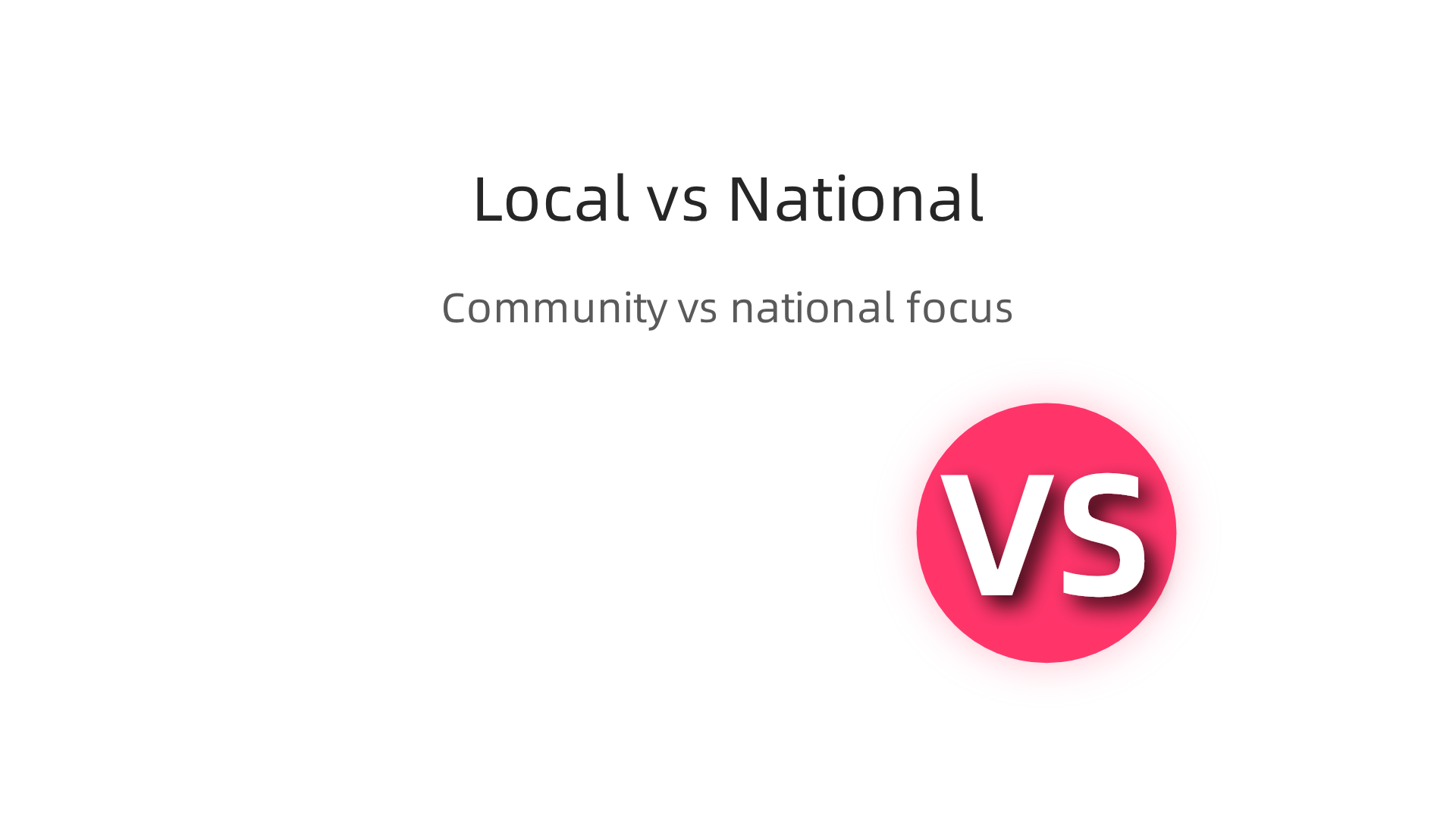 An infographic comparing the distinct focuses of local news (community quirks, everyday events) and national news (politics, broad issues).