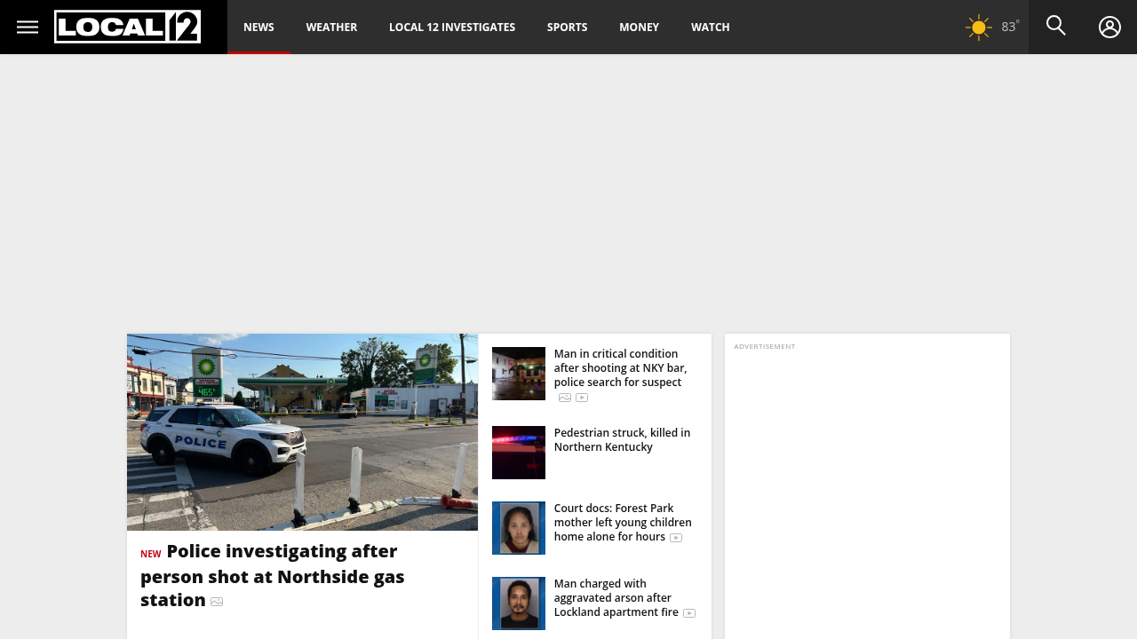 A screenshot of the WCPO Local 12 News homepage, representing the central news station highlighted for its quirky and humorous segments.