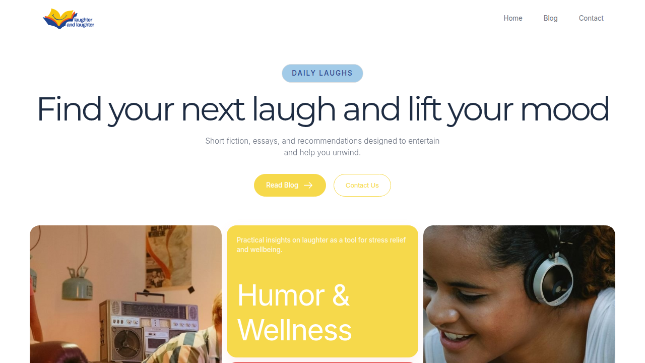 A screenshot of the LaughterAndLaughter.com homepage, showcasing a platform dedicated to humorous news content and related discussions.