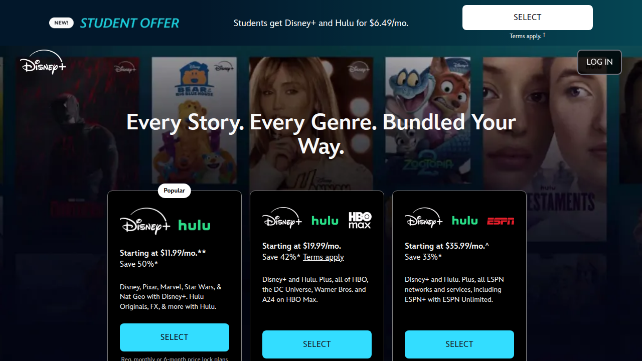 The Disney+ homepage, showcasing its family-friendly entertainment options.
