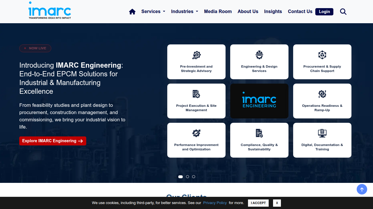 The homepage of IMARC Group, providing market research reports and industry analysis.