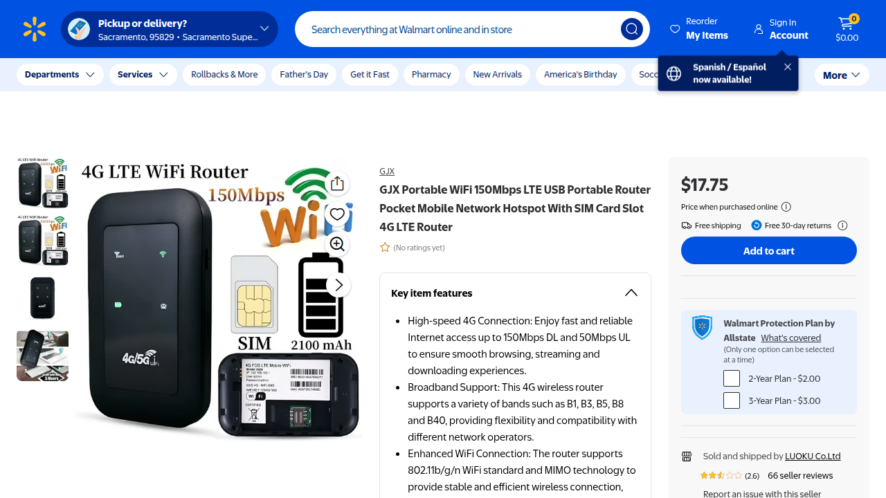 A screenshot of Walmart's website, showcasing portable WiFi devices available for purchase.
