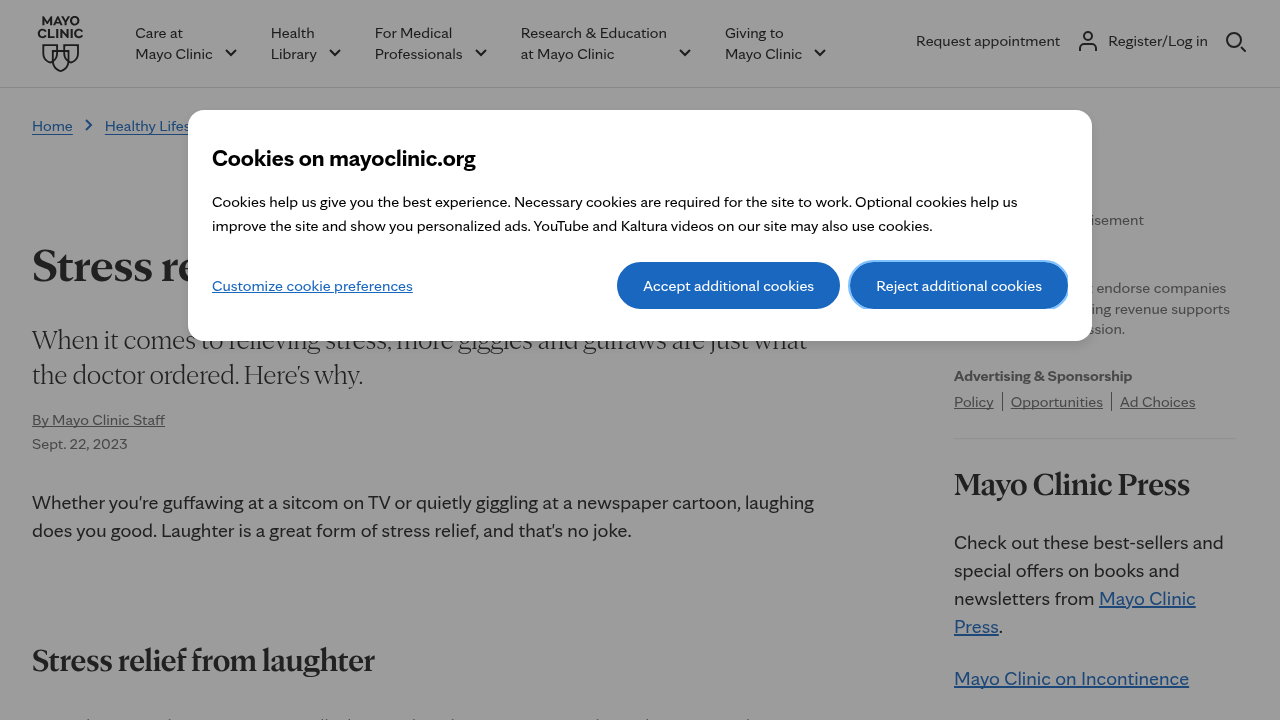 The Mayo Clinic details how laughter can significantly reduce stress and improve mood.