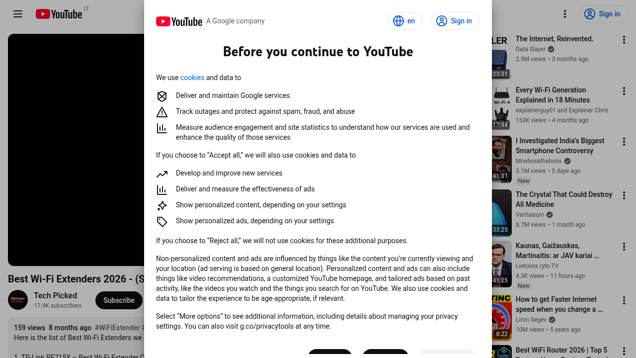 A screenshot from a YouTube video reviewing and comparing the top Wi-Fi extender models for 2026.