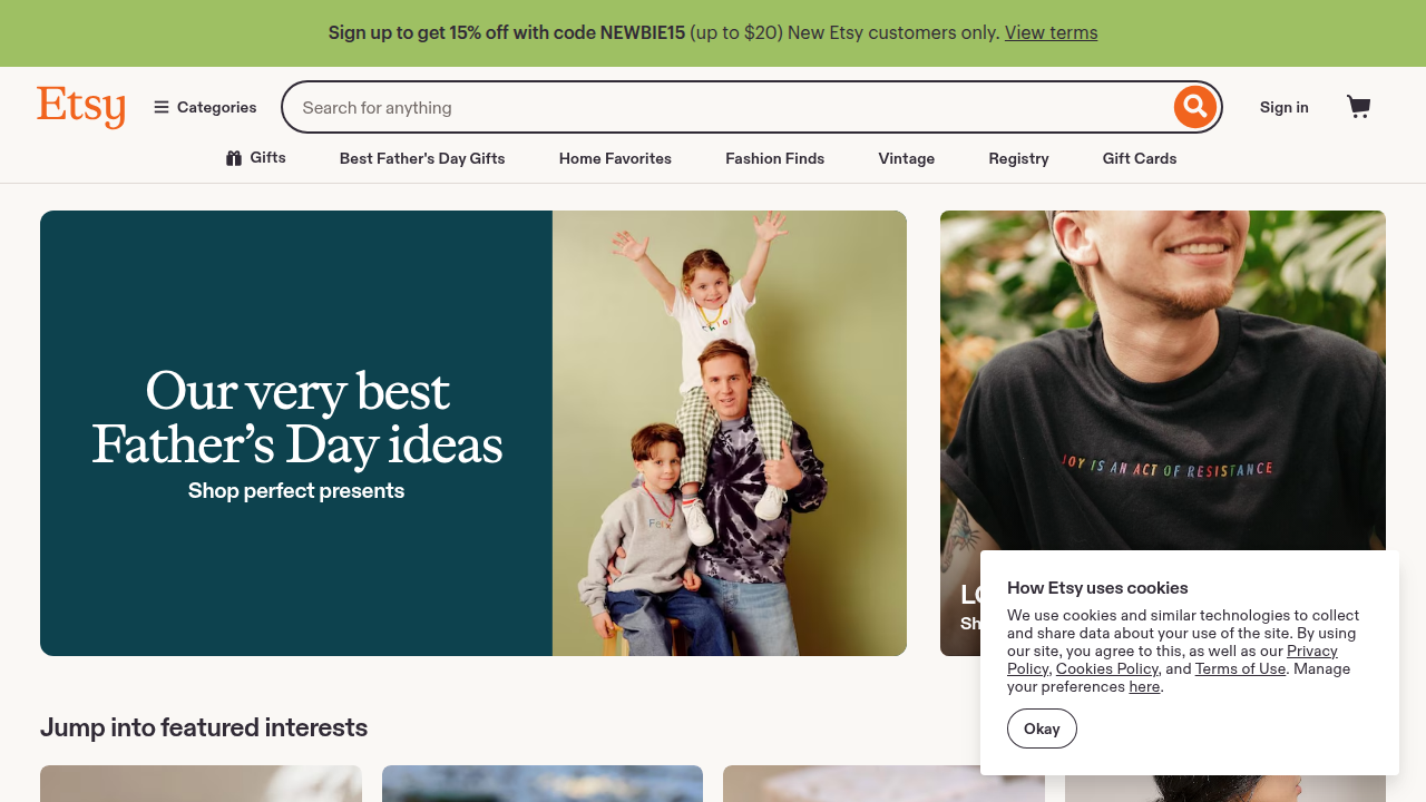The Etsy marketplace, offering digital resources for content creation and video ideas.